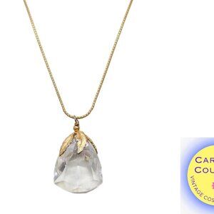 Vintage 1960s Signed Napier Goldtone Faceted Glass Pendant Necklace